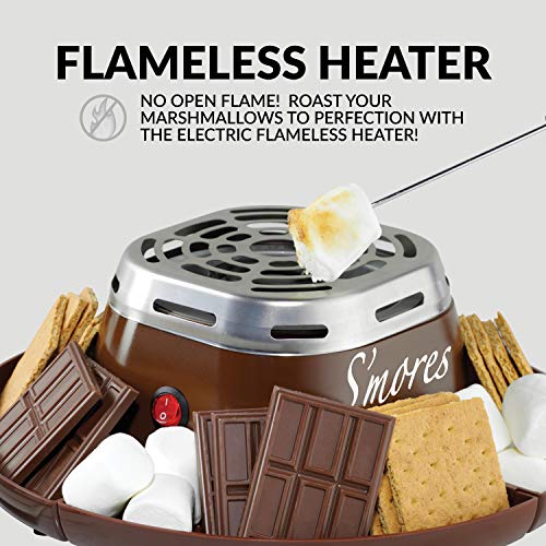 You are currently viewing Nostalgia SMM200 Indoor Electric Stainless Steel S’mores Maker with 4 Compartment Trays for Graham Crackers, Chocolate, Marshmallows and 2 Roasting Forks, Brown