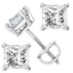 3 Carat Solitaire Diamond Stud Earrings Princess Cut