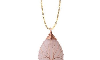 Read more about the article Zhepin Rose Quartz Vintage Tree of Life Wire Wrapped Copper Teardrop Natural Gemstones Pendant Necklace,with Gift Box