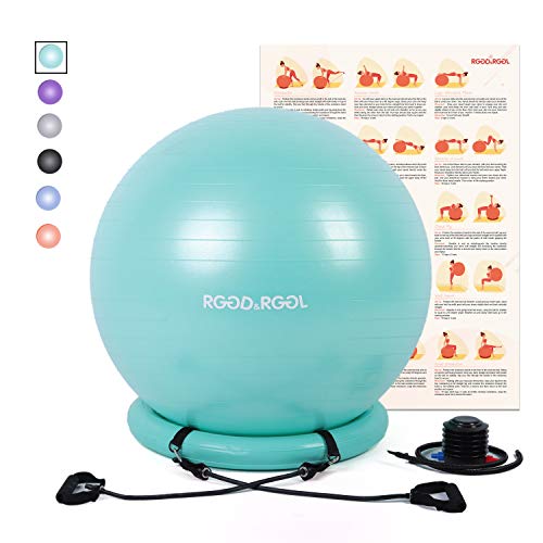 You are currently viewing RGGD&RGGL Yoga Ball Chair, Exercise Balance Ball Chair 65cm with Inflatable Stability Ring, 2 Resistant Bands and Pump for Core Strength and Endurance (Mint Green)