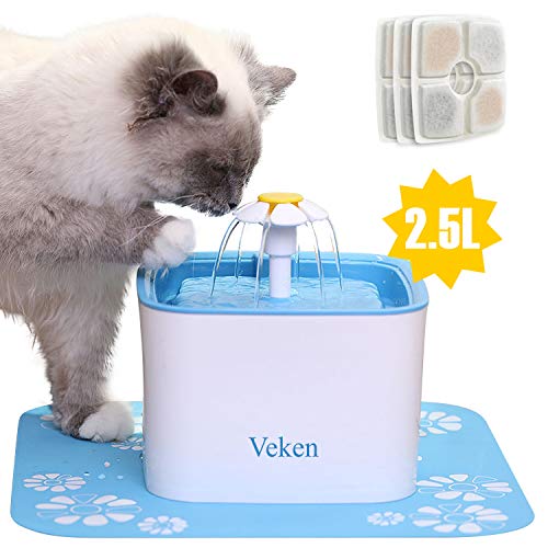 Read more about the article Veken Pet Fountain, 84oz/2.5L Automatic Cat Water Fountain Dog Water Dispenser with 3 Replacement Filters & 1 Silicone Mat for Cats, Dogs, Multiple Pets, Blue