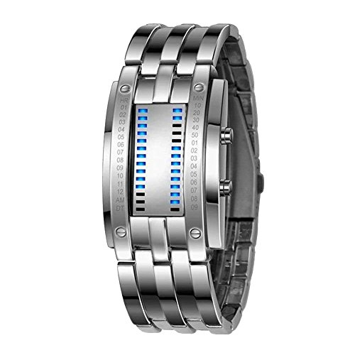 Read more about the article Aimes Deluxe Luxury LED Electronic Men Wristwatches Blue Binary Luminous Sports Watches with Date Silver