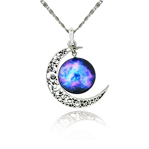 You are currently viewing Galaxy & Crescent Cosmic Moon Pendant Necklace, Purple Glass, 17.5” Chain, Great Gift for Women