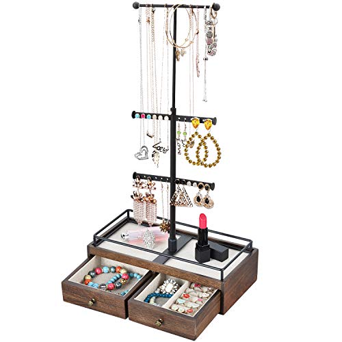 You are currently viewing Keebofly Jewelry Organizer Metal & Wood Basic Storage Box – 3 Tier Jewelry Stand for Necklaces Bracelet Earrings Ring Walnut