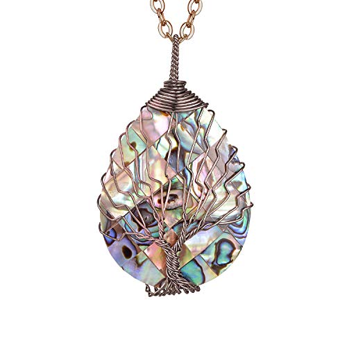 You are currently viewing sedmart Water Drop Shape Abalone Pendent Tree of Life Necklace Copper Wire Wrapped Pendent Abalone Shell Jewelry for Women