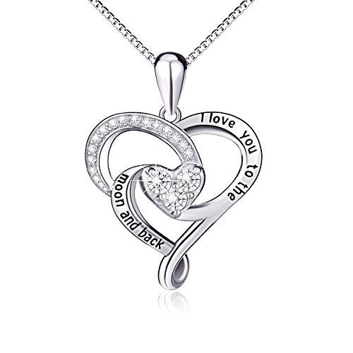 Read more about the article 925 Sterling Silver Jewelry “I Love You To The Moon and Back” Love Heart Pendant Necklace