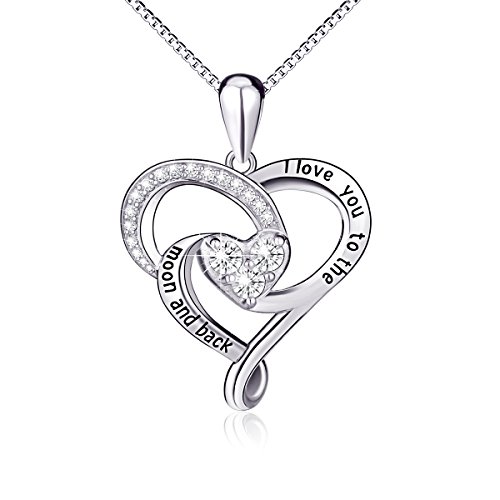 You are currently viewing 925 Sterling Silver Jewelry “I Love You To The Moon and Back” Love Heart Pendant Necklace