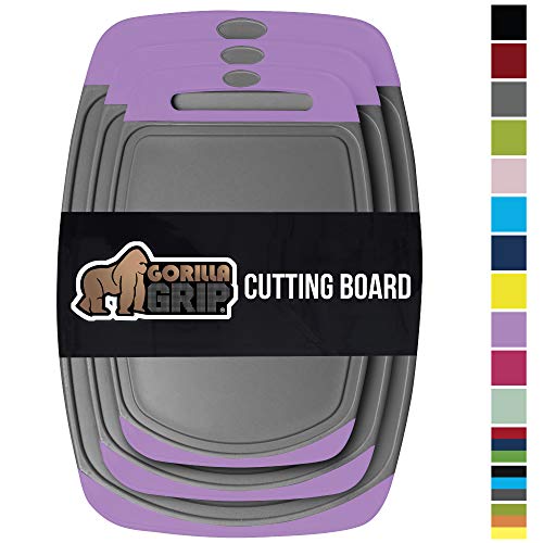 You are currently viewing GORILLA GRIP Original Oversized Cutting Board, 3 Piece, BPA Free, Juice Grooves, Larger Thicker Boards, Easy Grip Handle, Dishwasher Safe, Non Porous, X Large, Kitchen, Set of 3, Purple Gray
