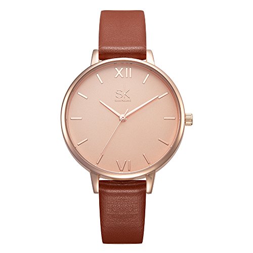 Read more about the article SK Women Watches Leather Band Luxury Quartz Watches Girls Ladies Wristwatch Relogio Feminino (Brown)