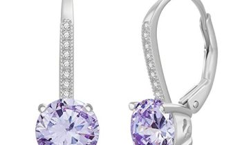Read more about the article LESA MICHELE Rhodium Plated Sterling Silver Round Light Purple Simulated Alexandrite & Cubic Zirconia Drop Leverback Earrings for Women (Imitation June Birthstone)