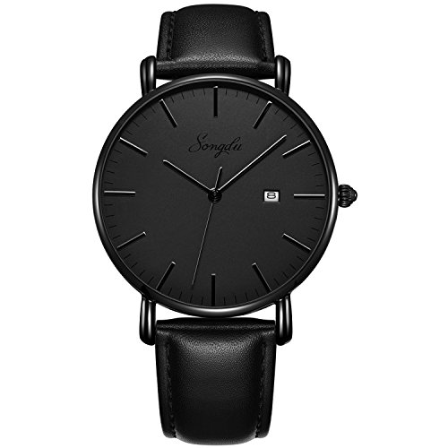 Read more about the article SONGDU Men’s Ultra-Thin Quartz Analog Date Wrist Watch Grey Dial with Black Leather Strap