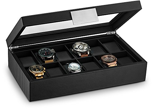 Read more about the article Glenor Co Watch Box for Men – 12 Slot Luxury Carbon Fiber Design Display Case, Large Holder, Metal Buckle -Black