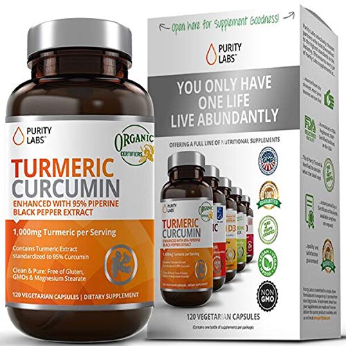 You are currently viewing Purity Labs Organic Turmeric Curcumin Supplement – 1100mg, 120 Capsules, with Black Pepper Piperine and 95% Curcuminoids, Highest Potency and Best Joint Pain Relief Formula, Non-GMO & Gluten Free