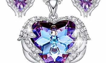 Read more about the article CDE Angel Wing Crystal Pendant Necklaces Purple Heart of Ocean Silver Stud Earrings for Women Birthday Jewelry Gifts for Girlfriend Girls Mom