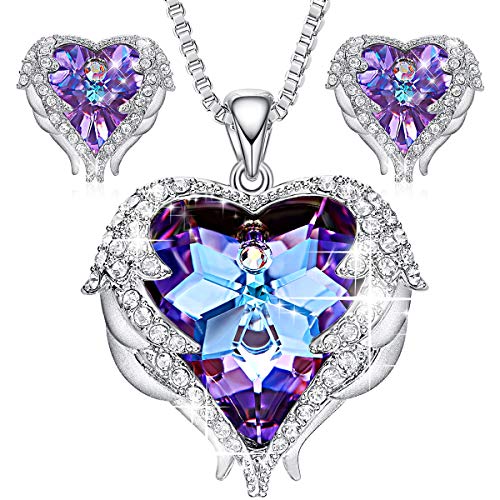 You are currently viewing CDE Angel Wing Crystal Pendant Necklaces Purple Heart of Ocean Silver Stud Earrings for Women Birthday Jewelry Gifts for Girlfriend Girls Mom