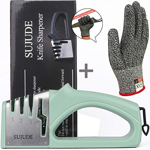 Read more about the article Knife and Scissor Sharpeners, Scissor Sharpening Tool, 4 Stages Knife Sharpener with Diamond, Ceramic, Tungsten, with Hanging Ring (Blue(with Glove))