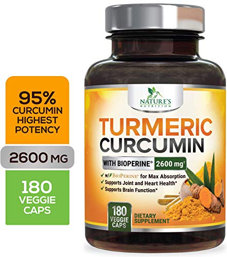 Read more about the article Turmeric Curcumin Highest Potency 95% Curcuminoids 2600mg with Bioperine Black Pepper for Best Absorption, Made in USA, Best Vegan Joint Pain Relief, Nature’s Nutrition Turmeric Pills – 180 Capsules