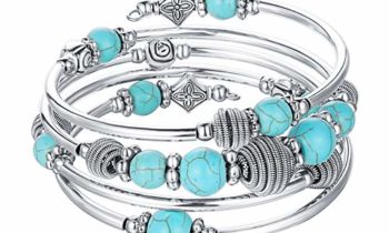 Read more about the article Pearl&Club Beaded Chakra Bangle Turquoise Bracelet – Fashion Jewelry Wrap Bracelet with Thick Silver Metal and Mala Beads, Birthday Gifts For Women (Turquoise)