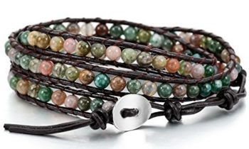 Read more about the article MOWOM Colorful Alloy Genuine Leather Bracelet Bangle Cuff Rope Simulated India Agate Bead 3 Wrap Adjustable