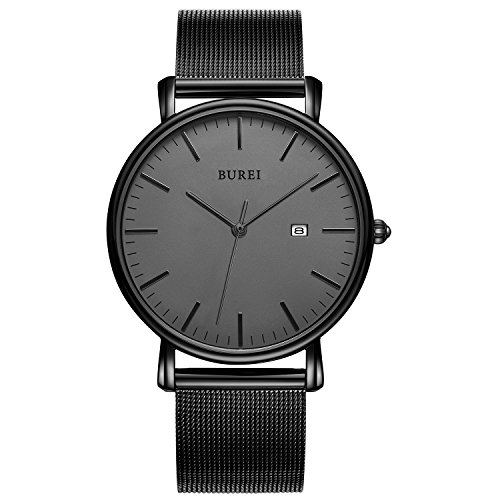 Read more about the article BUREI Men’s Fashion Minimalist Wrist Watch Analog Deep Gray Date with Black Milanese Mesh Band