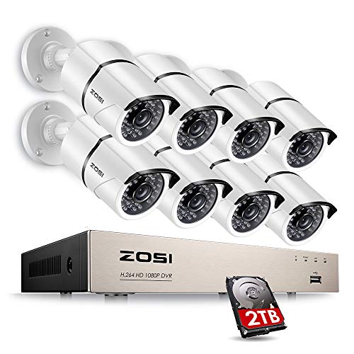 You are currently viewing ZOSI Security Cameras System 8CH 1080P HD-TVI CCTV DVR Recorder 2TB HDD with 8 Weatherproof 1920TVL 2.0MP 1080P 100ft Night Vision Surveillance Cameras White (Aluminum Metal Housing)