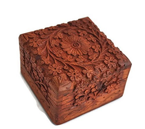 You are currently viewing Artncraft Jewelry Box Novelty Item, Unique Artisan Traditional Hand Carved Rosewood Jewelry Box From India Inside