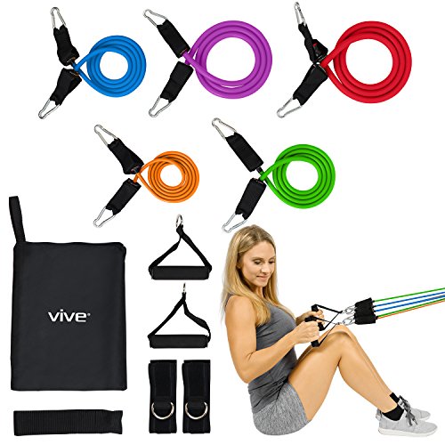 Read more about the article Tube Resistance Band Set by Vive Door Anchor Included – Fitness Workout Exercise Equipment Elastic Training Aid for Fit Men, Women, Arm, Legs, Butt, Ankle Stretch, Rehab Therapy – Home Gym Workout