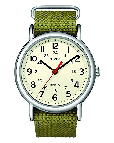 Read more about the article Timex Unisex T2N651 Weekender Olive Nylon Slip-Thru Strap Watch