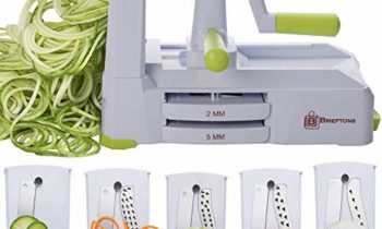 Read more about the article Brieftons 5-Blade Spiralizer (BR-5B-02): Strongest-and-Heaviest Duty Vegetable Spiral Slicer, Best Veggie Pasta Spaghetti Maker for Low Carb/Paleo/Gluten-Free, With Extra Blade Caddy & 4 Recipe Ebooks