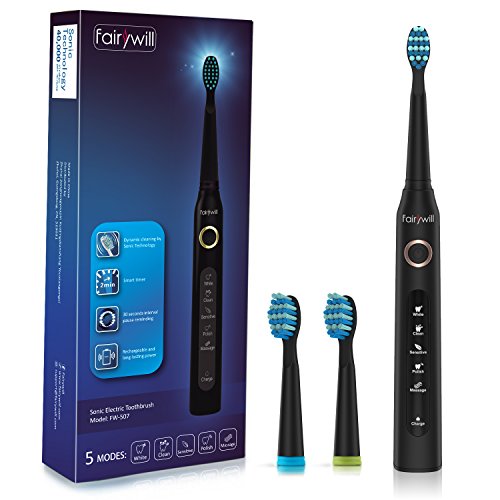 Read more about the article Sonic Toothbrush Clean as Dentist Rechargeable Electric Toothbrush with Smart Timer 4 Hours Charge Minimum 30 Days Use 5 Optional Modes Travel Toothbrush with 3 Brush Heads Black by Fairywill