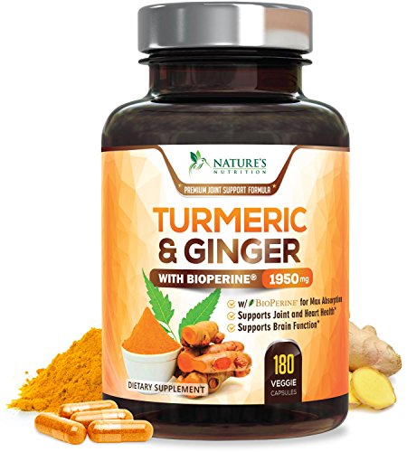You are currently viewing Turmeric Curcumin with Ginger 95% Curcuminoids 1950mg with Bioperine Black Pepper for Best Absorption, Anti-Inflammatory Joint Relief, Turmeric Supplement Pills by Natures Nutrition – 180 Capsules