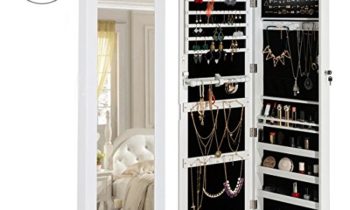Read more about the article HollyHOME Mirrored Jewelry Cabinet Lockable Wall Door Mounted Jewelry Armoire Organizer with LED Light, White