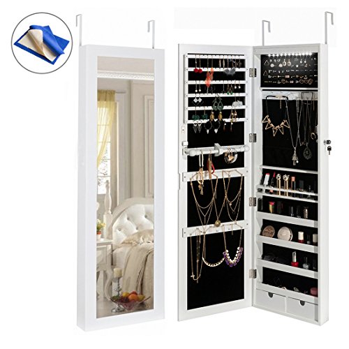 You are currently viewing HollyHOME Mirrored Jewelry Cabinet Lockable Wall Door Mounted Jewelry Armoire Organizer with LED Light, White
