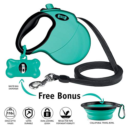 You are currently viewing Ruff ‘n Ruffus Retractable Dog Leash with Free Waste Bag Dispenser and Bags + Bonus Bowl | Heavy-Duty 16ft Retracting Pet Leash | 1-Button Control | Durable (Auqa (with Free Bonus))