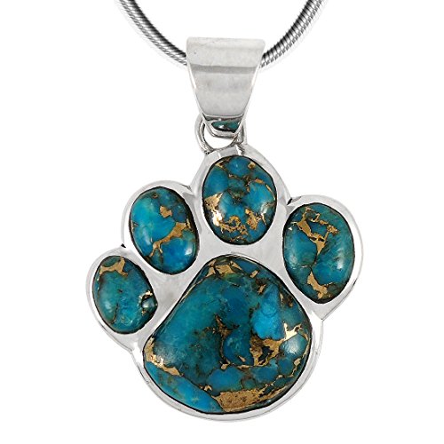 You are currently viewing Dog Paw Pendant Necklace 925 Sterling Silver & Genuine Turquoise (20″, Teal/Matrix)