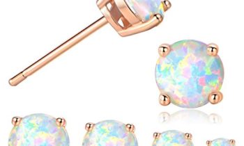 Read more about the article GEMSME 18K Rose Gold Plated 3/4/5/6mm Round Opal Stud Earrings Pack of 4