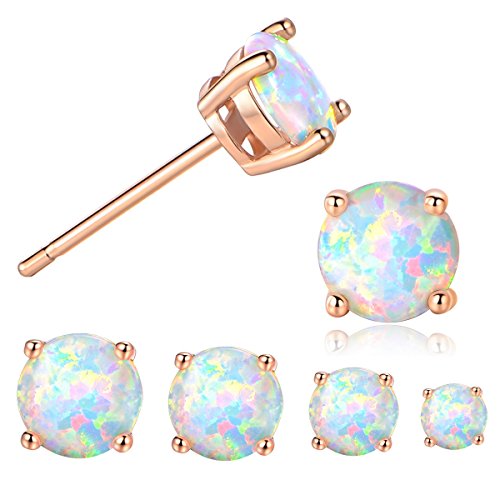 Read more about the article GEMSME 18K Rose Gold Plated 3/4/5/6mm Round Opal Stud Earrings Pack of 4