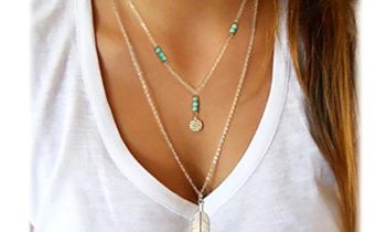 Read more about the article Wowanoo Simple Layered Bar Pendant Necklace Boho Feather Chain Necklace for Women Jewelry Feather S