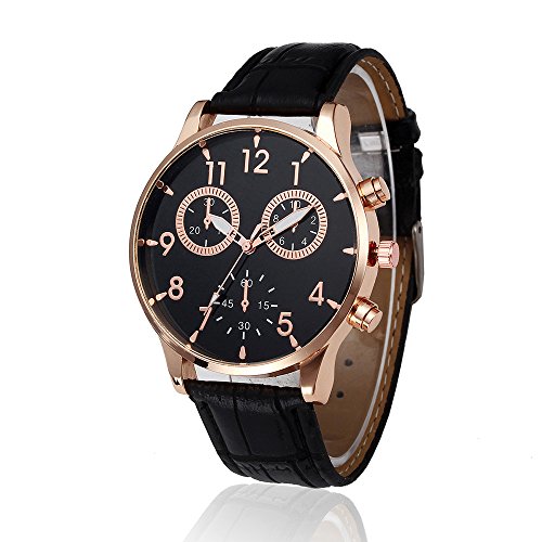 Read more about the article Han Shi Wrist Watch, Man Fashion Watch Retro Leather Band Analog Alloy Quartz Clock (A, Black)