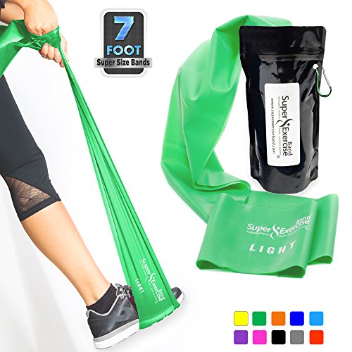 Read more about the article SUPER EXERCISE BAND Light GREEN Resistance Band. Your Home Gym Fitness Equipment Kit for Strength Training, Physical Therapy, Yoga, Pilates, Chair Workout | LATEX FREE For ALLERGIC SAFETY | 7 ft