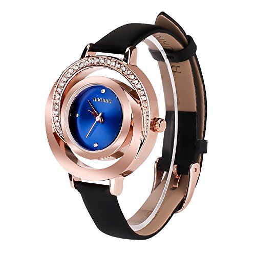You are currently viewing AIKURIO Women Ladies Wrist Watch Waterproof Design with Alloy Case Leather Strap and Japanese Movement (Black Band&Blue Case)