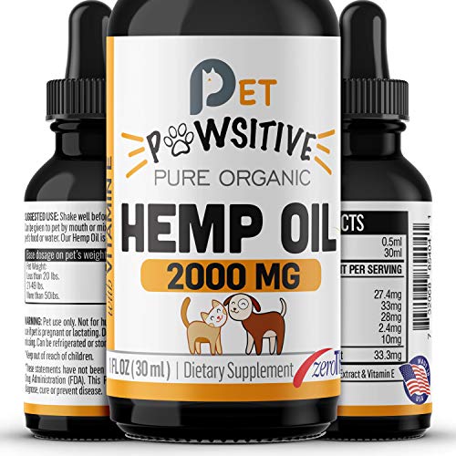 You are currently viewing Pet Pawsitive – Hemp Oil Dogs Cats – 2000mg – Separation Anxiety, Joint Pain, Stress Relief, Arthritis, Seizures, Chronic Pains, Anti-Inflammatory – Omega 3, 6 & 9 – 100% Organic – Calming Drops