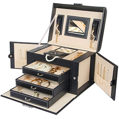 Read more about the article Homde Jewelry Box Necklace Ring Storage Organizer Synthetic Leather Large Jewel Cabinet Gift Case (Black)