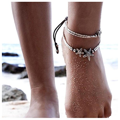Read more about the article NewChiChi 2PCS Boho Layered Anklet Bracelet Handmade Rope Adjustable Beach Foot Jewelry for Women Girls(Shell&Starfish)