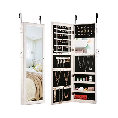 You are currently viewing Sunix Jewelry Cabinet Lockable Jewelry Armoire Organizer with Built-in Make up Mirror White