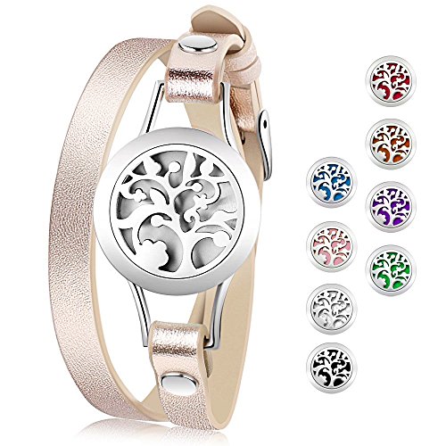 Read more about the article Essential Oil Diffuser Bracelet,Stainless Steel Aromatherapy Locket Bracelets Leather Band with 8 Color Pads,Girls Women Jewelry Gift Set