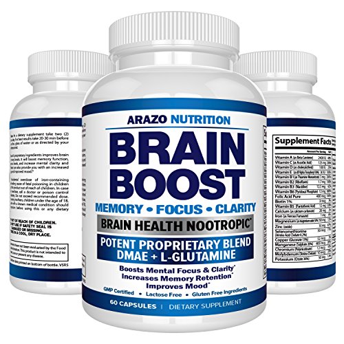 Read more about the article Premium Brain Function Supplement – Memory, Focus, Clarity – Nootropic Booster with DMAE, Bacopa Monnieri, L-Glutamine, Vitamins, Minerals – Arazo Nutrition