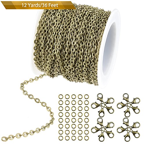 You are currently viewing WXJ13 36 Feet/12 Yards Bronze Color Plated Round Cable Link Chain Necklace with 20 Lobster Clasps and 30 Jump Rings for Necklace Jewelry Accessories DIY Making, 2.5 mm Wide