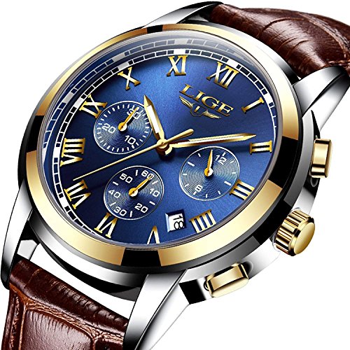 Read more about the article Men Leather Strap Military Watches Men’s Chronograph Waterproof Sport Wrist Date Quartz Wristwatch Gifts (blue)