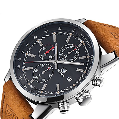 Read more about the article FOVICN Men’s  Fashion Business Quartz Watch with Brown Leather Strap Chronograph Waterproof Date Display Analog Sport Wrist Watches, Black